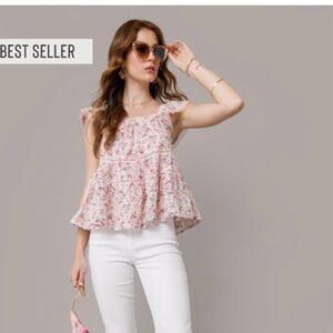 Francesca's Floral Babydoll Pink Tiered Blouse Size Medium